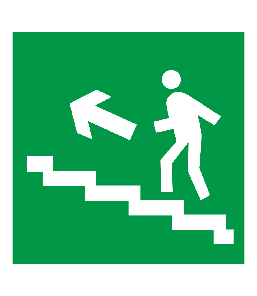 фото Знак Е-16 (Направление к эвакуационному выходу по лестнице вверх (налево))