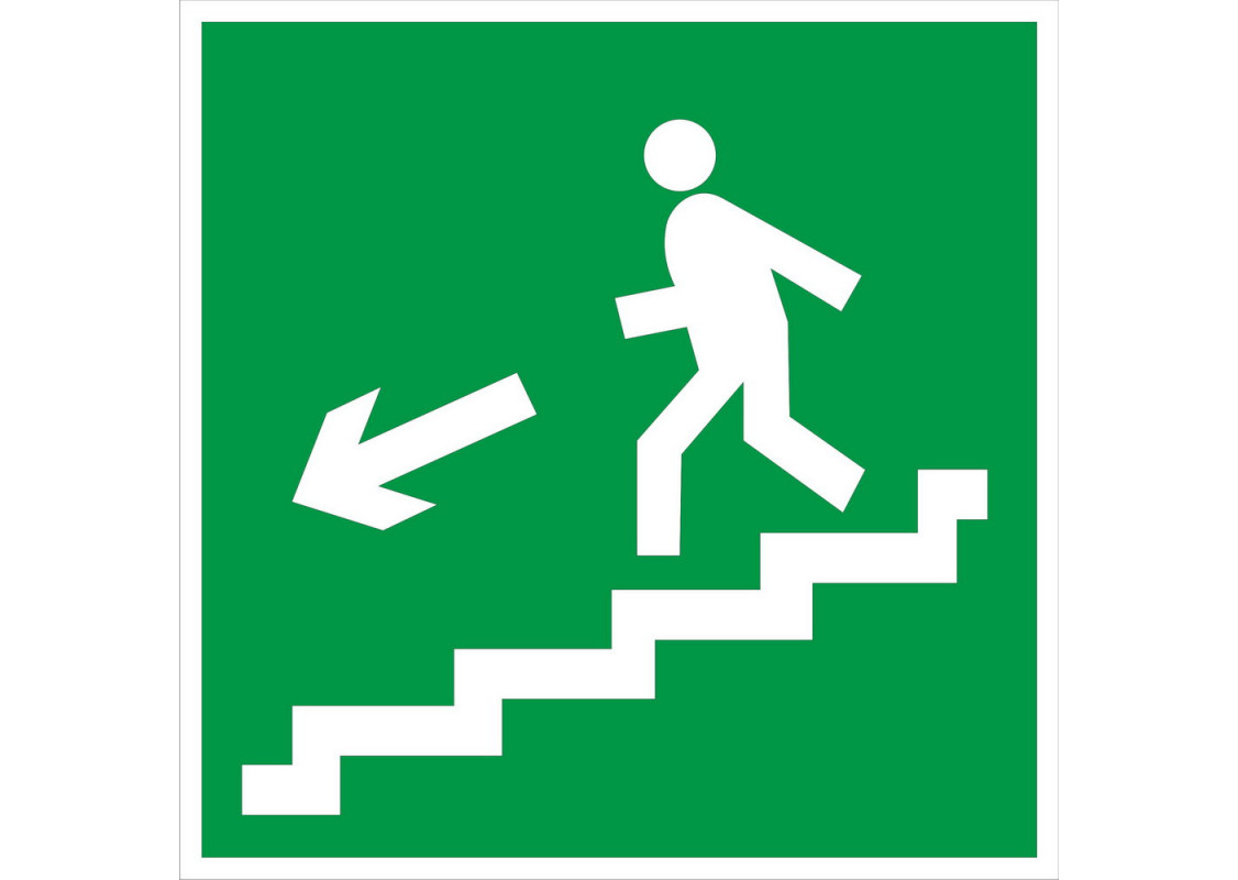 фото Знак Е-14 (Направление к эвакуационному выходу по лестнице вниз (налево))