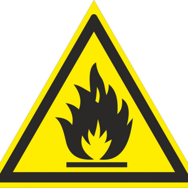 фото Знак W-01 (Пожароопасно. Легковоспламеняющиеся вещества)
